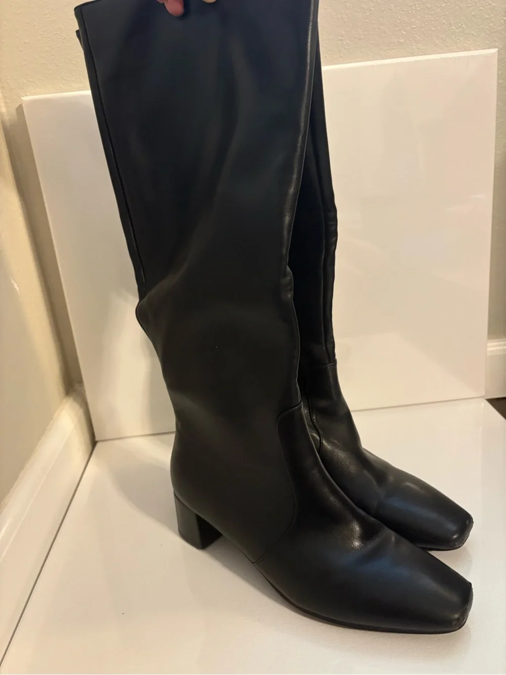 Black Knee-High Block Heel Women's Boots